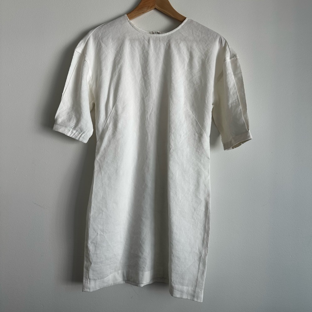 Babaton white linen mini dress